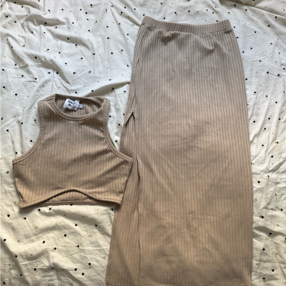 Princess Polly Ribbed Tan Two-Piece Set